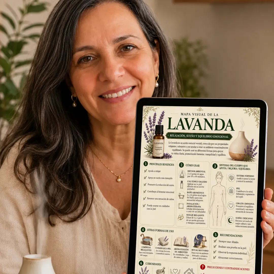 Mujer mostrando el mapa visual de Lavanda en una tablet